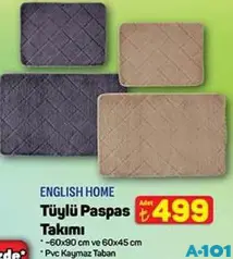 ENGLİSH HOME TÜYLÜ PASPAS TAKIMI 60X90 CM fiyat ve kampanya bilgisi